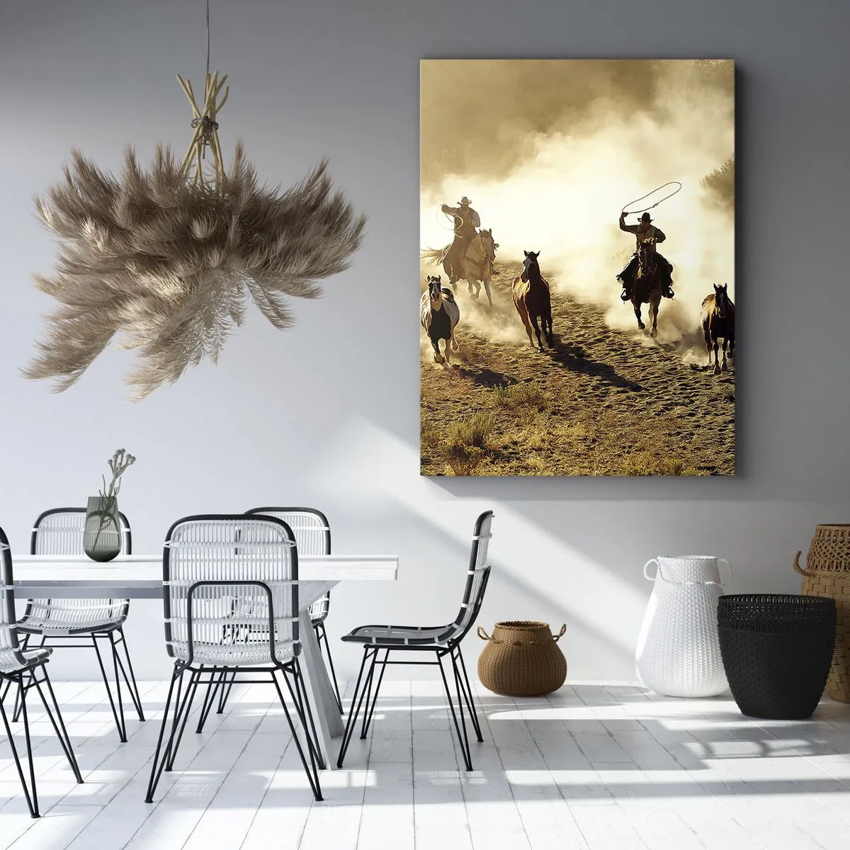 Bild auf Leinwand - Leinwandbild - Cowboys zu Pferd in Aktion im Wüstengelände - 50x70cm - Wirklich wilder Westen - Moderne Wanddekoration für Wohnzimmer und Schlafzimmer ARTTOR