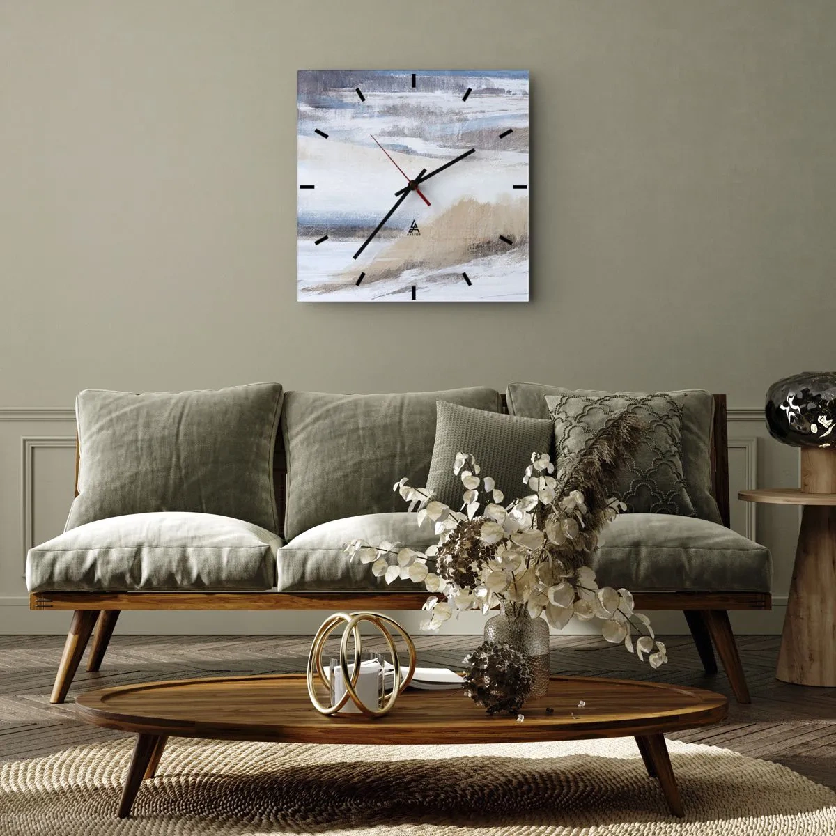 Wanduhr - Glasuhr - Winterkomposition - 40x40 cm