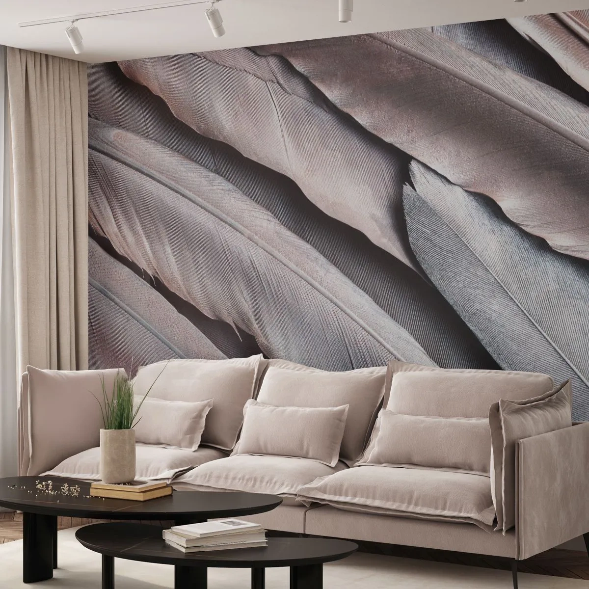 Fototapete Standard Eco - In rosa Silber - Vogelfeder, Grafik, Boho - 250x175 cm