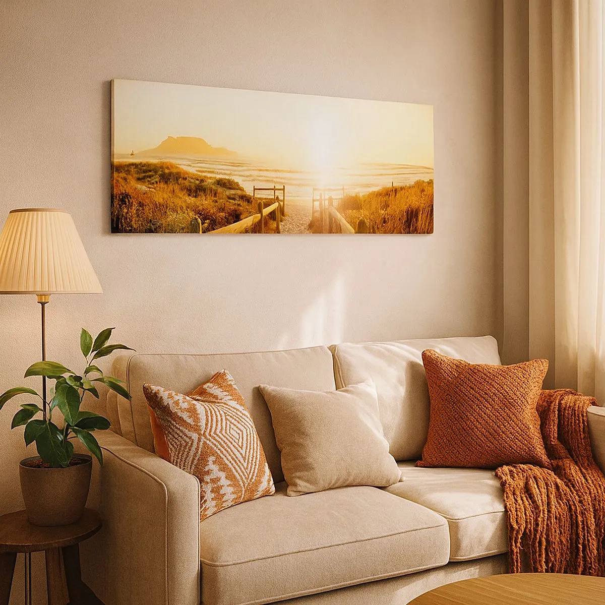 Bild auf Leinwand - Leinwandbild - Über die Düne, der Sonne entgegen - 100x40 cm