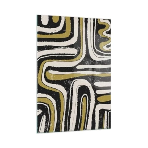 Glasbild - Bild auf glas - Abstrakte Muster in Schwarz, Weiß und Gold - 50x70cm - Komposition: Straßen und Gassen - Moderne Wanddekoration für Wohnzimmer und Schlafzimmer ARTTOR