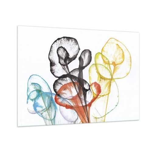 Glasbild - Bild auf glas - Bunte, durchscheinende Blumen im künstlerischen Stil - 100x70cm - Blumen mit Seele - Moderne Wanddekoration für Wohnzimmer und Schlafzimmer ARTTOR