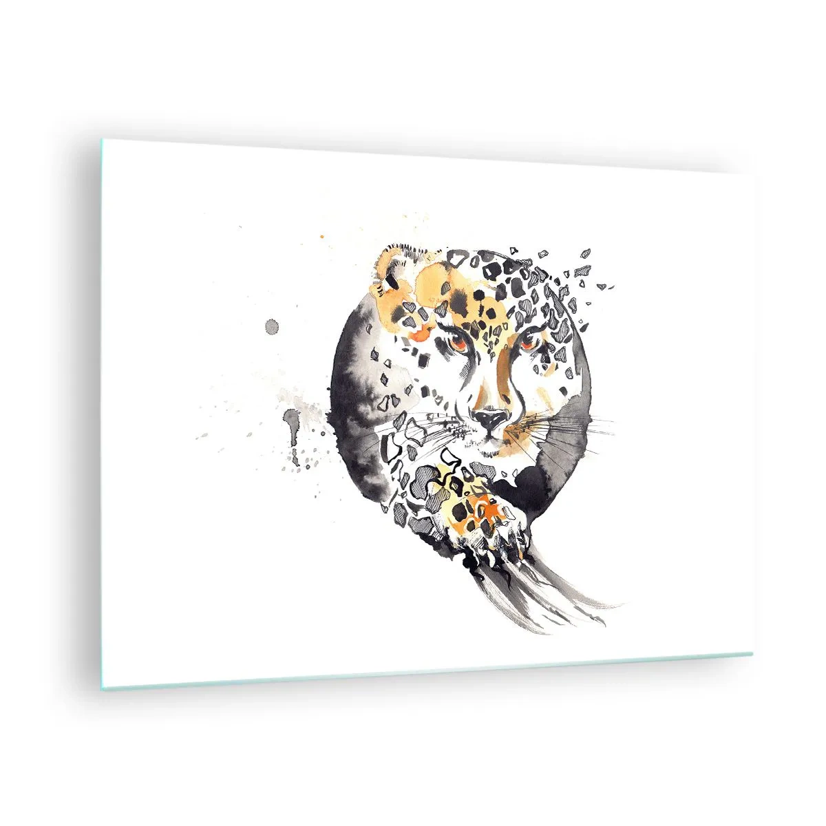 Glasbild - Bild auf glas - Leopard in einer dynamischen, abstrakten Komposition - 70x50cm - Raubtierschönheit - Moderne Wanddekoration für Wohnzimmer und Schlafzimmer ARTTOR
