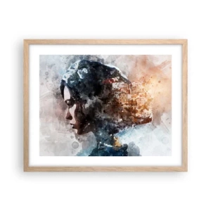 Poster in einem Rahmen aus heller Eiche - Eine Geschichte über ein Mädchen mit einer Stadt im Hintergrund - 50x40 cm