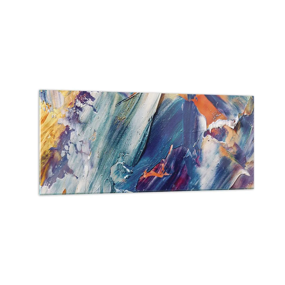 Glasbild - Bild auf glas - Bunte Abstraktion mit Acrylfarbe Textur - 120x50cm - Farbverwirrung - Moderne Wanddekoration für Wohnzimmer und Schlafzimmer ARTTOR