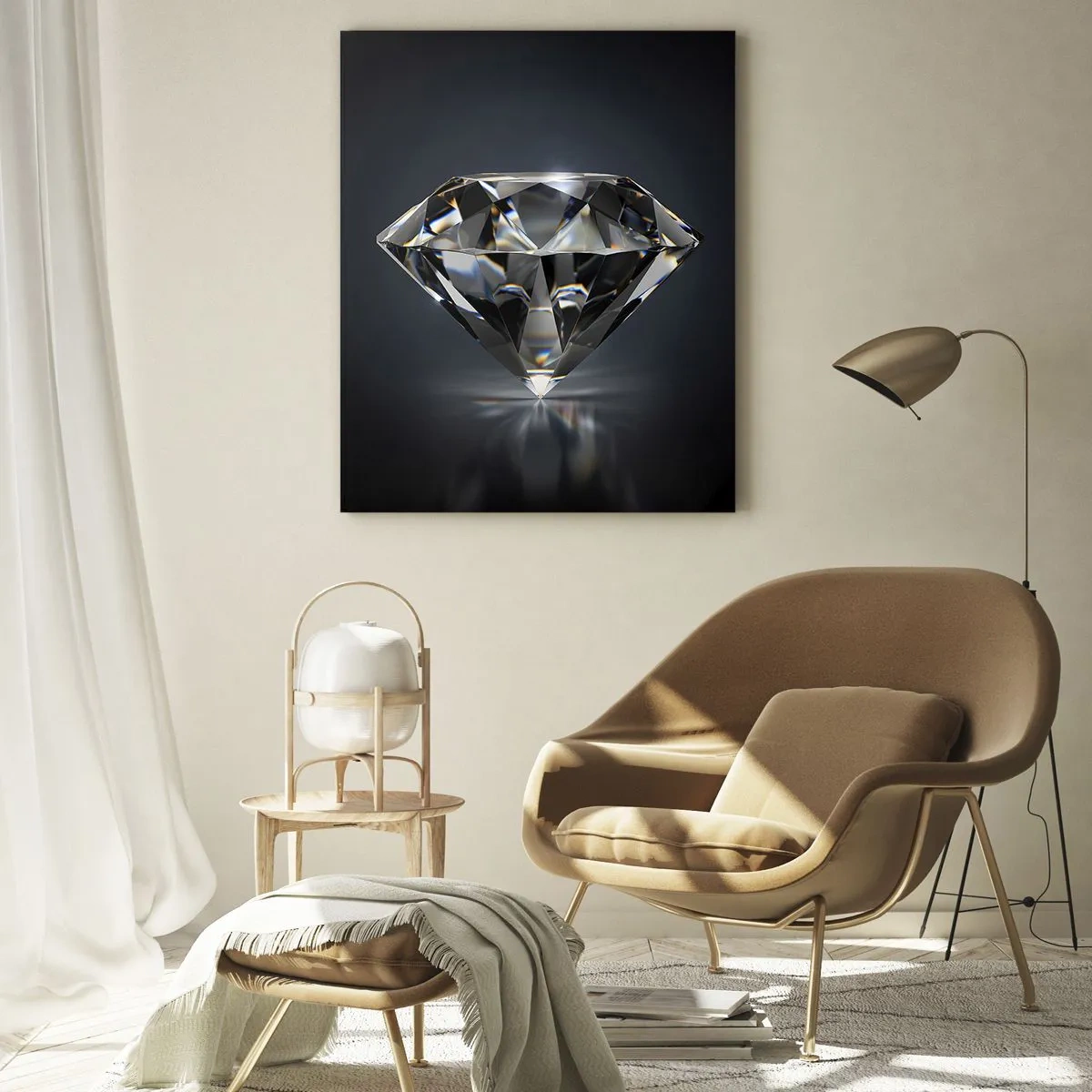 Glasbild - Bild auf glas - Ein funkelnder Diamant auf dunklem Hintergrund in elegantem Arrangement - 50x70cm - Beste Freundin - Moderne Wanddekoration für Wohnzimmer und Schlafzimmer ARTTOR