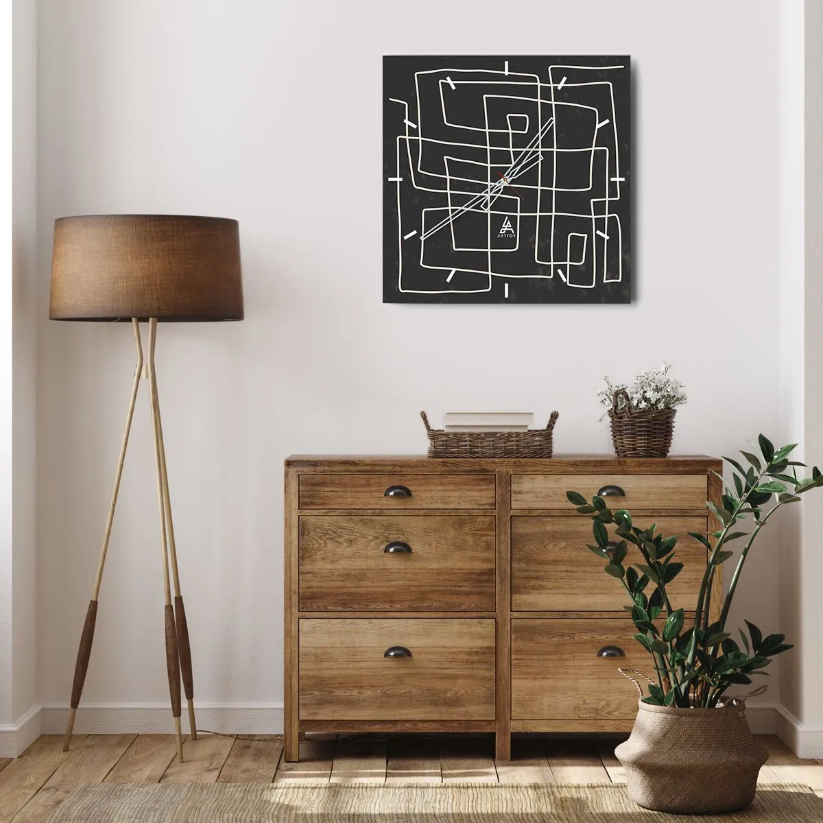 Wanduhr - Glasuhr - Abstraktes geometrisches Muster auf dunklem Hintergrund - 30x30cm - Nicht so einfach - Moderne Wanddekoration für Wohnzimmer und Schlafzimmer ARTTOR