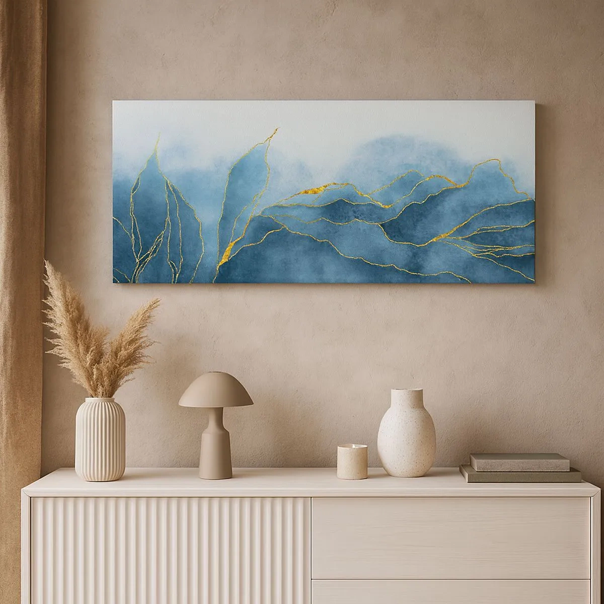 Bild auf Leinwand - Leinwandbild - Blau im Gold - 100x40 cm