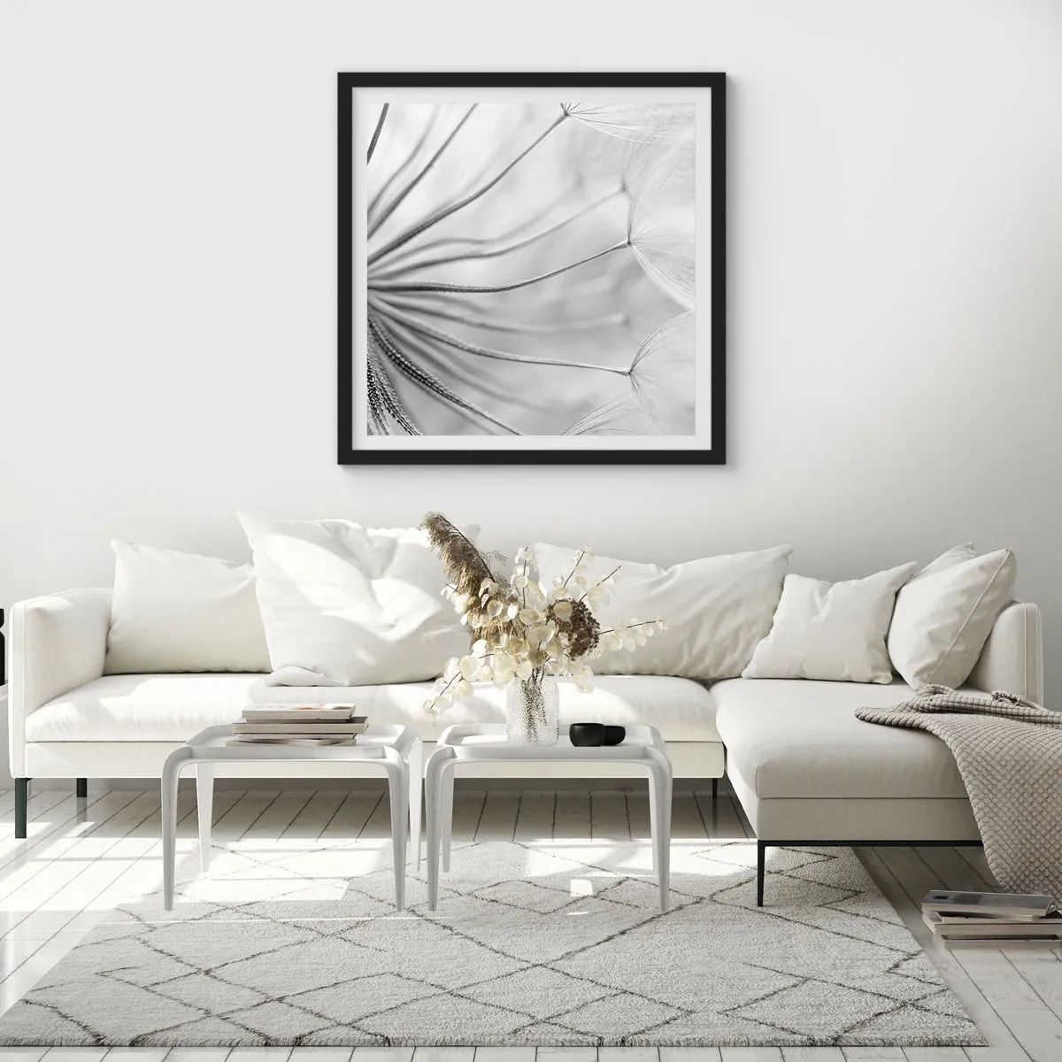 Poster in einem schwarzem Rahmen - Löwenzahn, Drachen - 60x60 cm