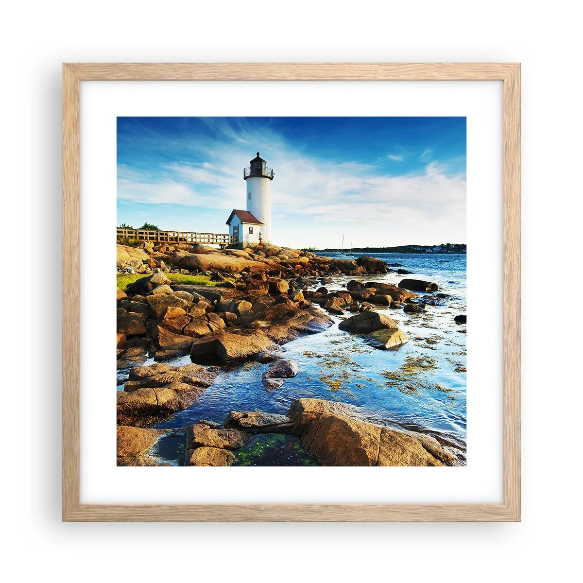 Poster in einem Rahmen aus heller Eiche - Komm glücklich zurück, ich warte - 40x40 cm