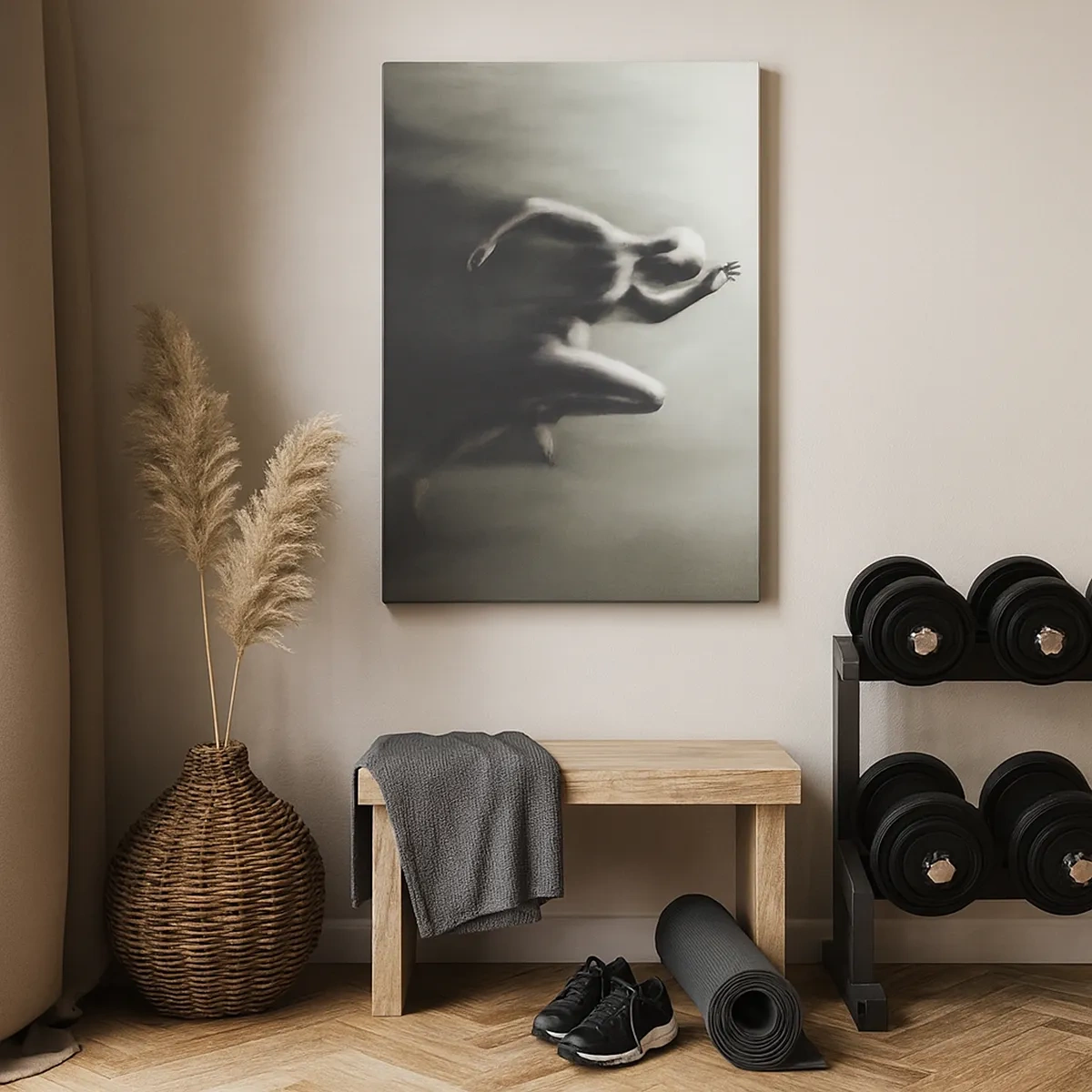 Bild auf Leinwand - Leinwandbild - Eine schwarz-weiße Silhouette einer laufenden Figur in einem dynamischen und surrealen Stil. - 50x70cm - Unwiderstehlich - Moderne Wanddekoration für Wohnzimmer und Schlafzimmer ARTTOR