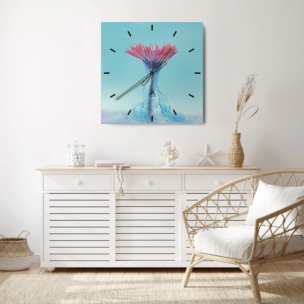 Wanduhr - Glasuhr - In einer belebenden Umarmung - 40x40 cm