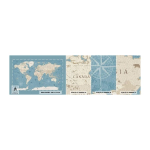 Fototapeten Muster Selbstklebend Deluxe Sticker - Die Welt liegt zum Greifen nah - Weltkarte, Jahrgang, Grunge - 100x30 cm