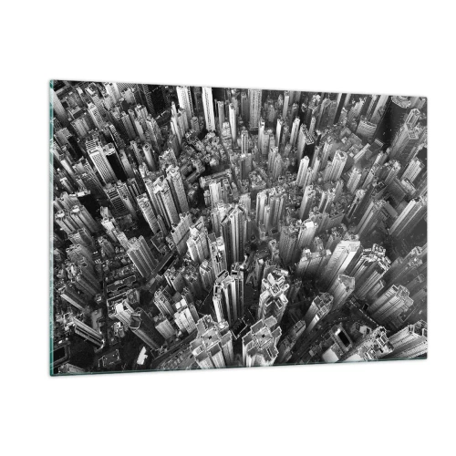 Glasbild - Bild auf glas - Schwarz-weiße Vogelperspektive der Stadt - 120x80cm - Immer höher und höher - Moderne Wanddekoration für Wohnzimmer und Schlafzimmer ARTTOR
