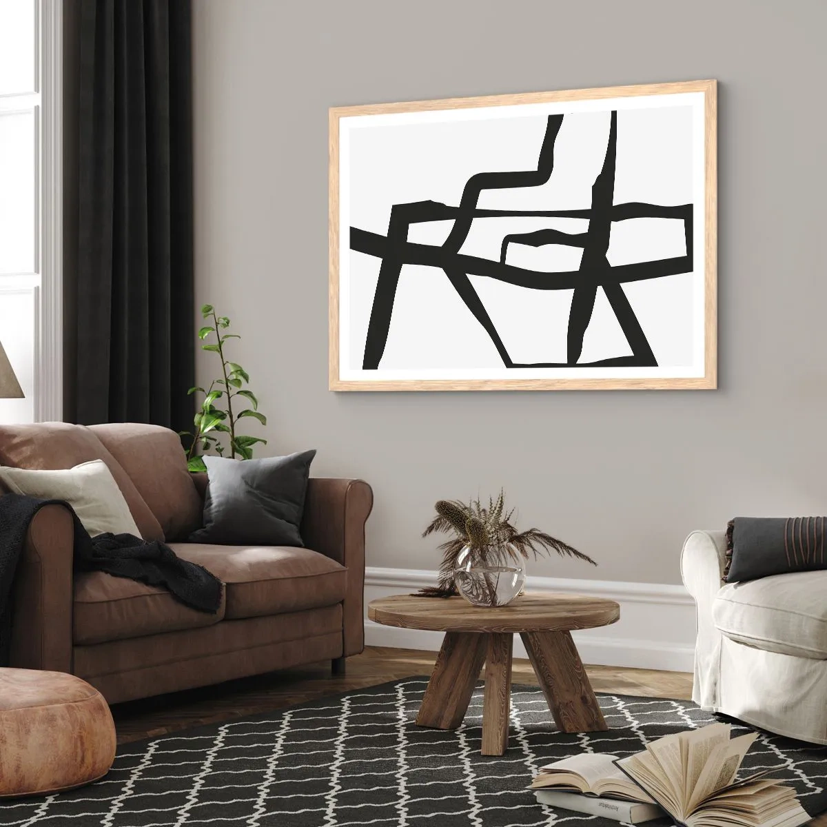 Poster in einem Rahmen aus heller Eiche - Schwarz-Weiß-Design - 40x30 cm