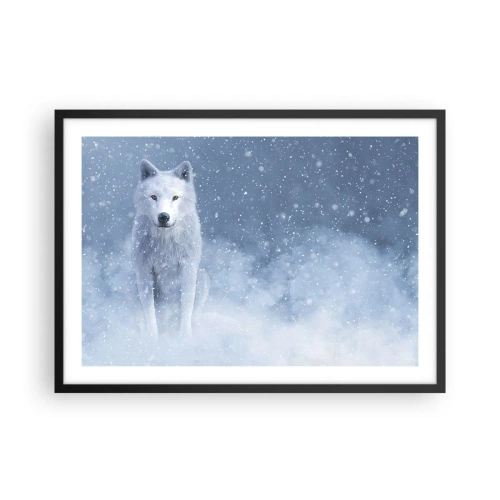 Poster in einem schwarzem Rahmen - Weißer Wolf in einer verschneiten Landschaft - 70x50cm - In Winterstimmung - Moderne Wanddekoration für Wohnzimmer und Schlafzimmer ARTTOR