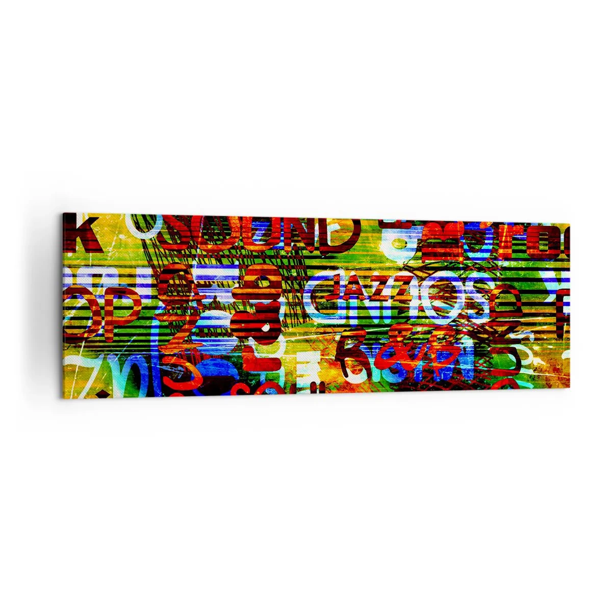 Bild auf Leinwand - Leinwandbild - Bunte Abstraktion mit Musikinschriften im Pop-Art-Stil - 160x50cm - Alle Farben des Klangs - Moderne Wanddekoration für Wohnzimmer und Schlafzimmer ARTTOR