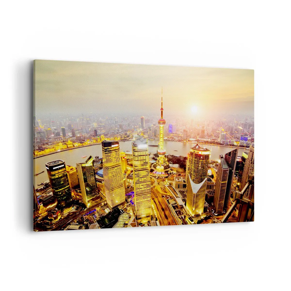 Bild auf Leinwand - Leinwandbild - Stadtpanorama mit Wolkenkratzern bei Sonnenuntergang - 100x70cm - Asiatischer Traum - Moderne Wanddekoration für Wohnzimmer und Schlafzimmer ARTTOR