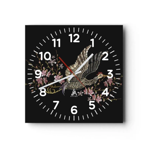 Wanduhr - Glasuhr - Exotischer gestickter Vogel - 30x30 cm