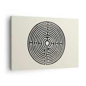 Bild auf Leinwand - Leinwandbild - Schwarz-weißes kreisförmiges Labyrinth auf hellem Hintergrund - 70x50cm - Geheimnisvolle Ordnung - Moderne Wanddekoration für Wohnzimmer und Schlafzimmer ARTTOR