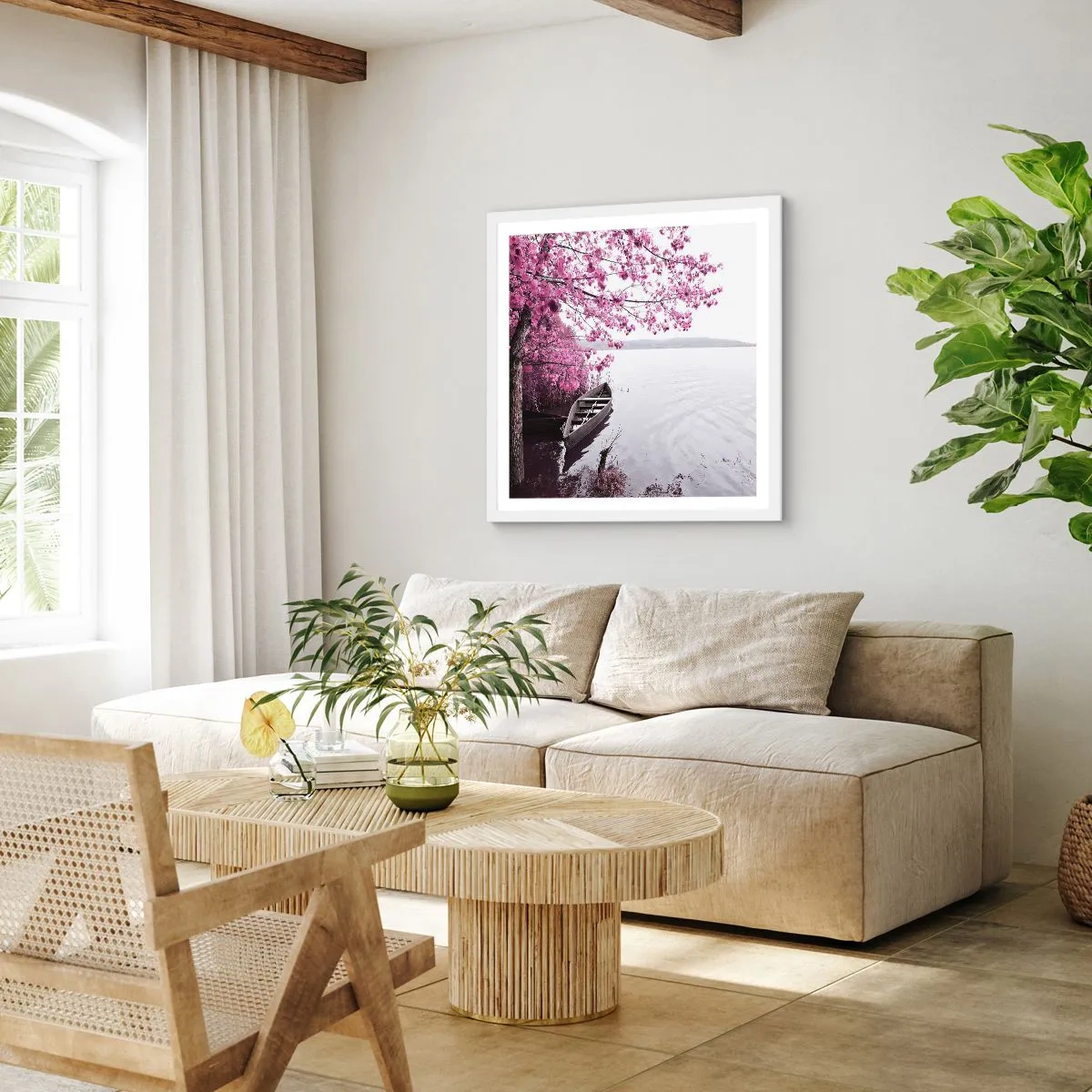 Poster in einem weißen Rahmen - In rosa Stille - 50x50 cm