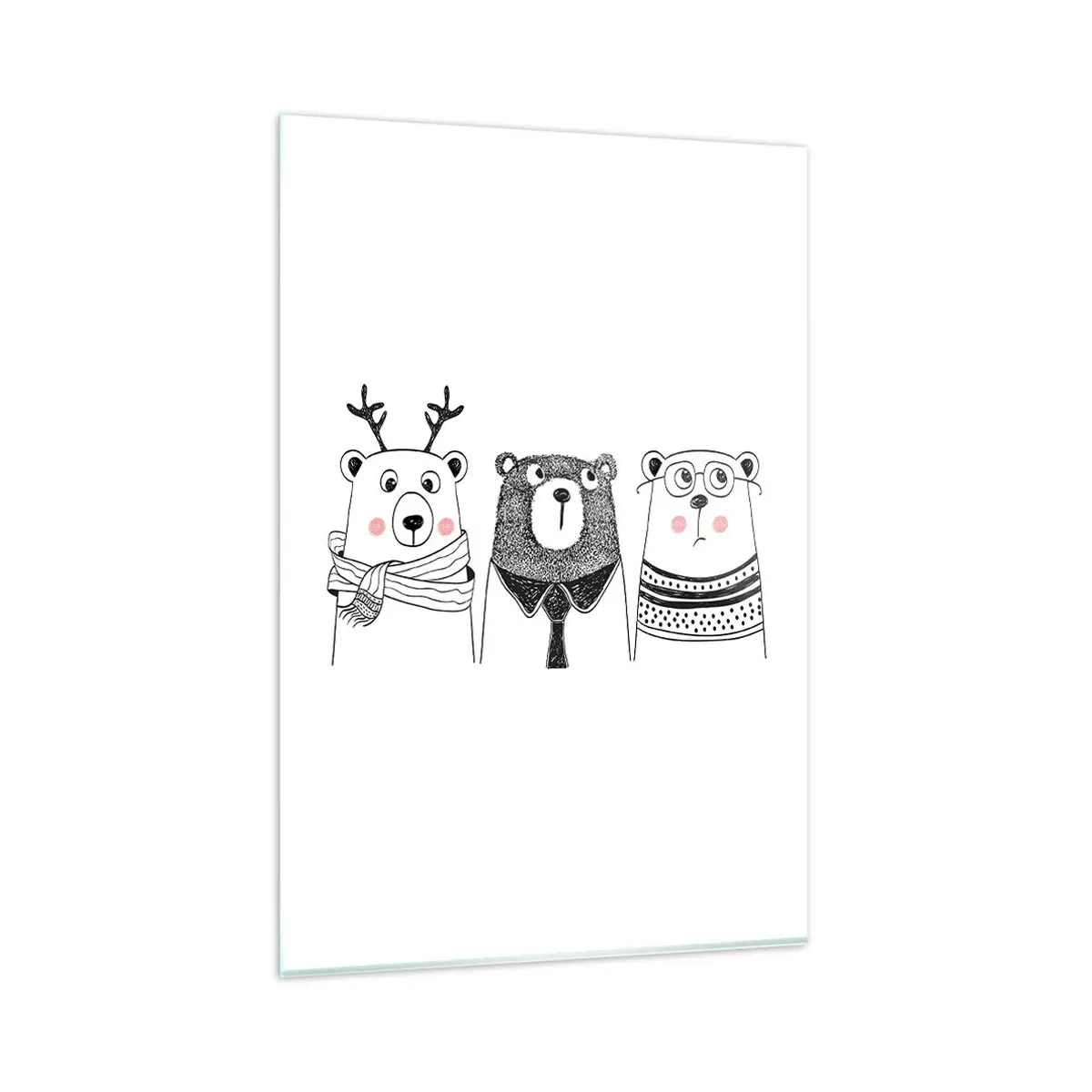 Glasbild - Bild auf glas - Drei lustige Bären im minimalistischen Stil - 80x120cm - Teddybär, Teddybär und Bär - Moderne Wanddekoration für Wohnzimmer und Schlafzimmer ARTTOR