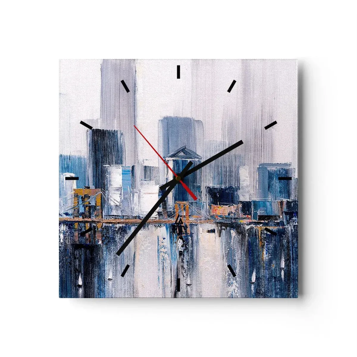 Wanduhr - Glasuhr - Abstraktes Stadtpanorama mit Blau- und Gelbtönen - 30x30cm - New Yorker Eindruck - Moderne Wanddekoration für Wohnzimmer und Schlafzimmer ARTTOR