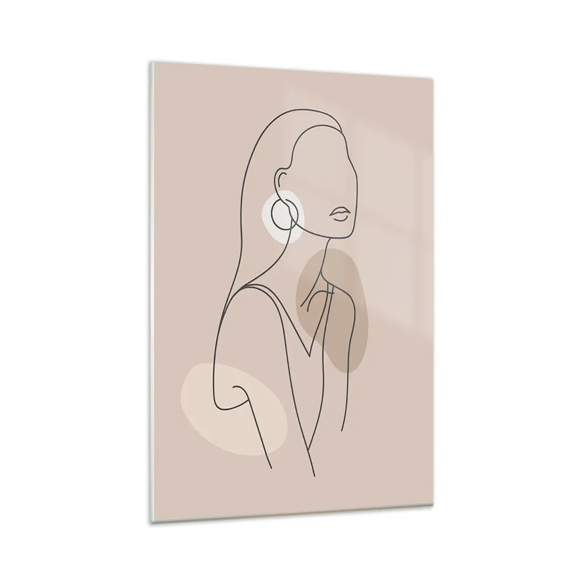 Glasbild - Bild auf glas - Minimalistische Illustration einer Frau mit Umrissen auf beigem Hintergrund - 80x120cm - Mädchenhafte Ikone - Moderne Wanddekoration für Wohnzimmer und Schlafzimmer ARTTOR