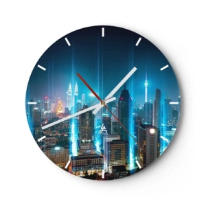 Wanduhr - Glasuhr - Nachtstadt mit beleuchteten Wolkenkratzern - 30x30cm - Auf Berliner Art gegen den Himmel - Moderne Wanddekoration für Wohnzimmer, Küche und Schlafzimmer ARTTOR