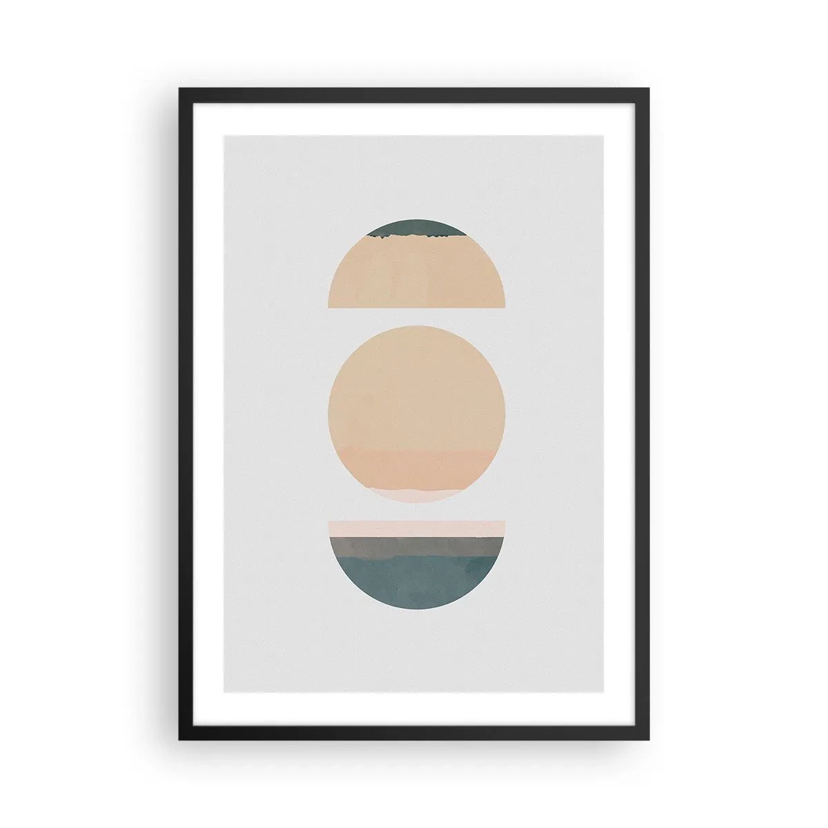 Poster in einem schwarzem Rahmen - Geometrische Kreise in gedeckten Pastellfarben - 50x70cm - Ein Rad hinter dem anderen… - Moderne Wanddekoration für Wohnzimmer und Schlafzimmer ARTTOR