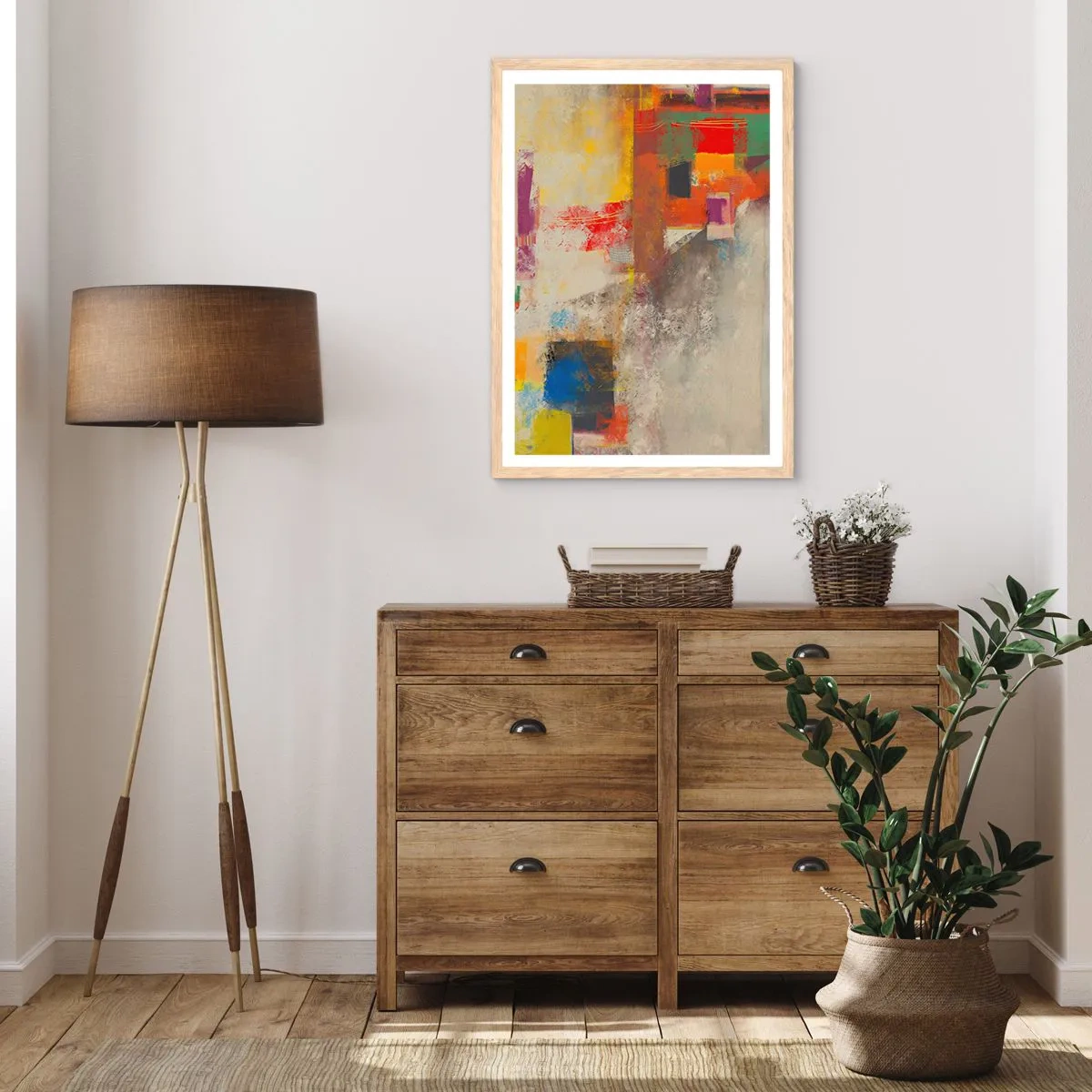 Poster in einem Rahmen aus heller Eiche - Geometrie der Farben - 70x100 cm