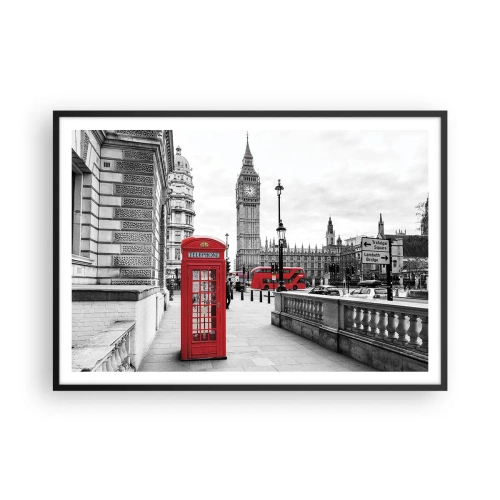 Poster in einem schwarzem Rahmen - Eine rote Telefonzelle mit Big Ben im Hintergrund in London - 100x70cm - London, ohne Zweifel - Moderne Wanddekoration für Wohnzimmer und Schlafzimmer ARTTOR