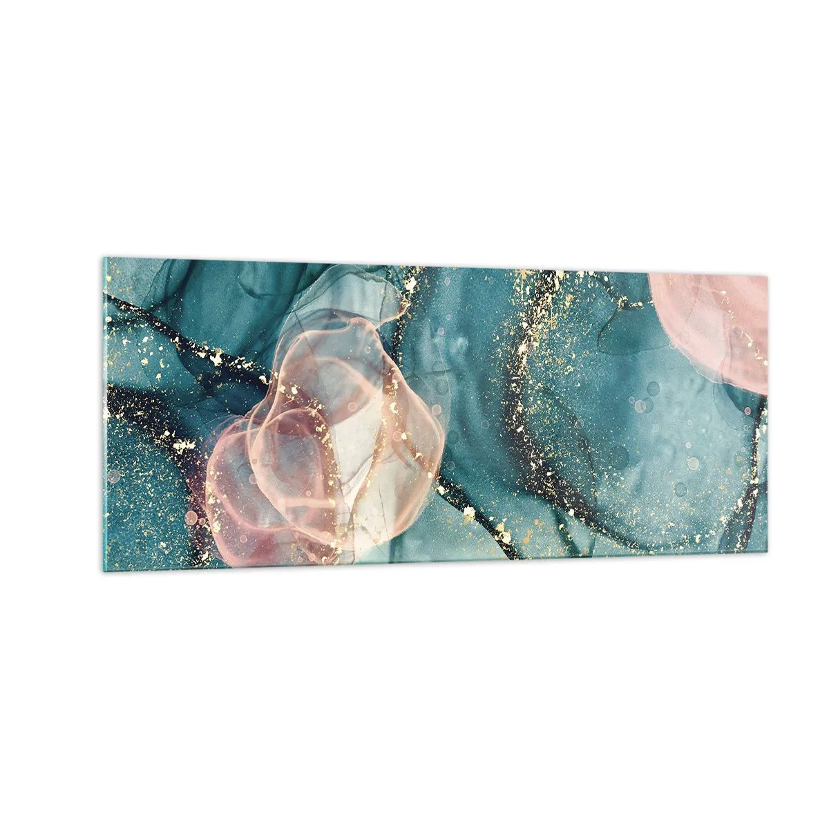 Glasbild - Bild auf glas - Seidenblau, Tüllrosa - 100x40 cm