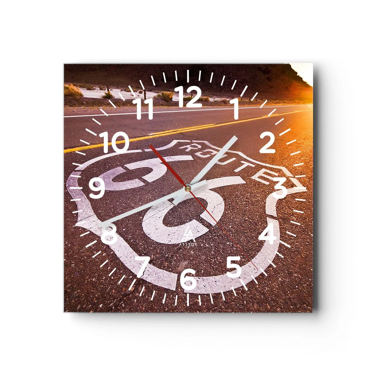 Wanduhr - Glasuhr - Die berühmte Straße 66 - 30x30 cm