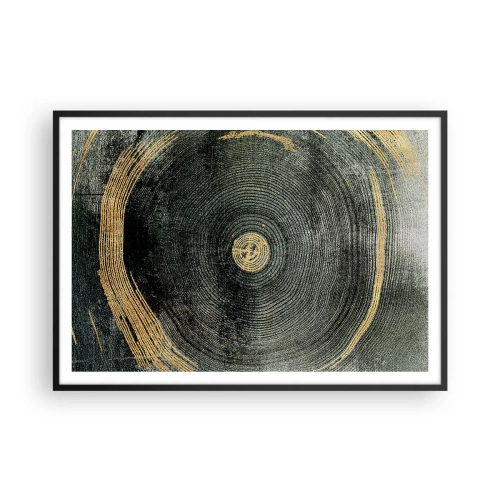 Poster in einem schwarzem Rahmen - Konzentrische Kreise mit goldenen Akzenten - 100x70cm - Veränderung und Beständigkeit - Moderne Wanddekoration für Wohnzimmer und Schlafzimmer ARTTOR