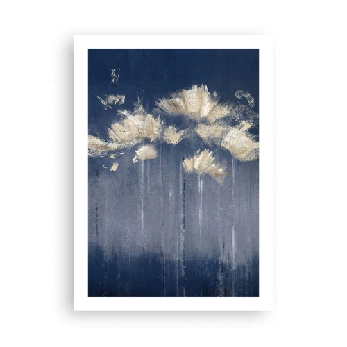 Poster - Goldene abstrakte Blumen auf einem tief marineblauen Hintergrund - 50x70cm - Wie Blütenblätter im Wind - Moderne Wanddekoration für Wohnzimmer und Schlafzimmer ARTTOR