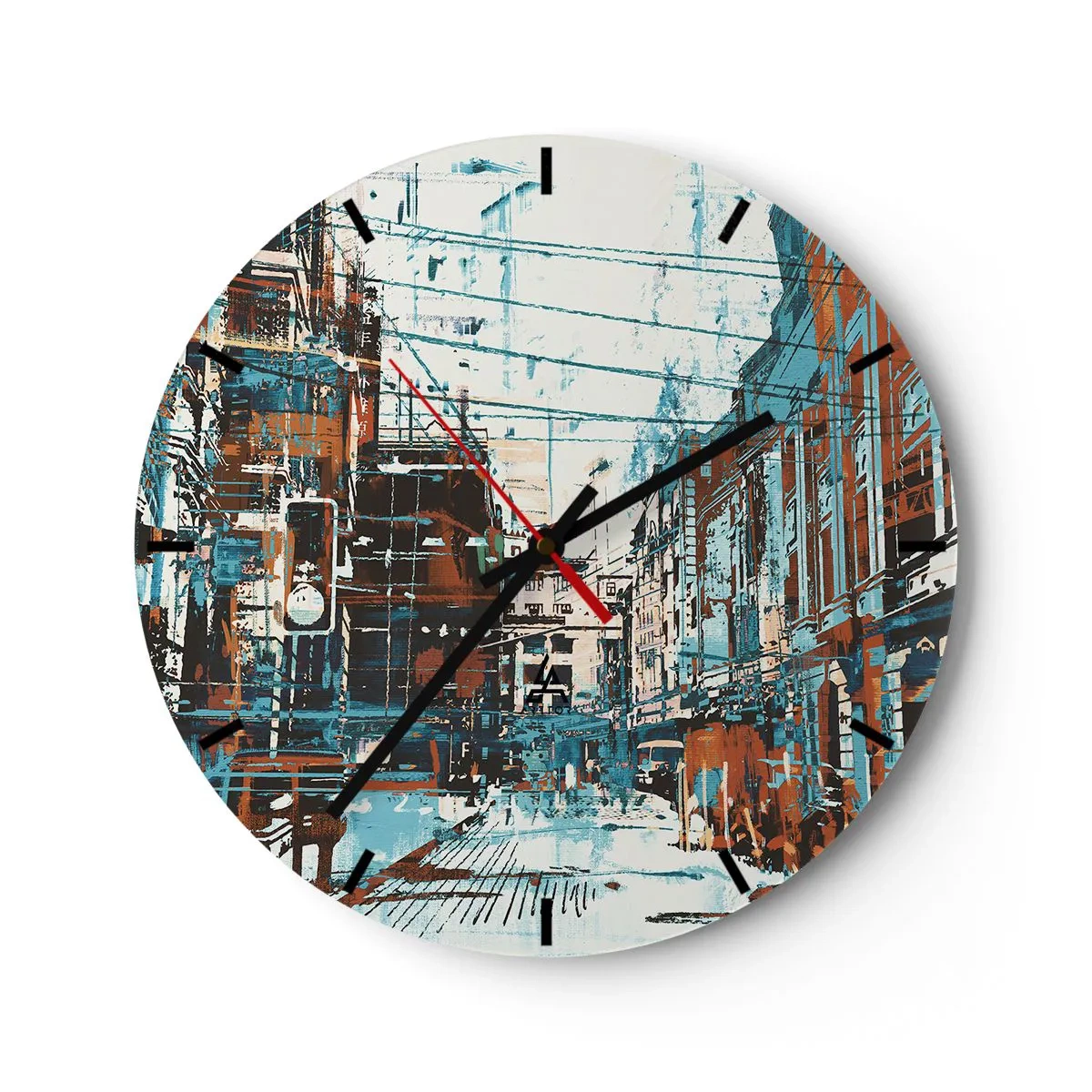 Wanduhr - Glasuhr - Abstrakte Stadtstraße in Blau- und Brauntönen - 30x30cm - Ein abgenutzter Stadtwanderweg - Moderne Wanddekoration für Wohnzimmer, Küche und Schlafzimmer ARTTOR