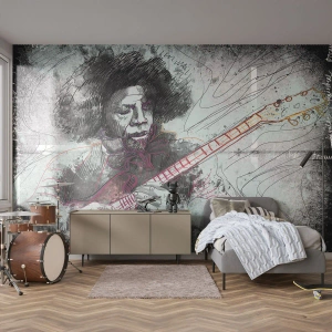 Selbstklebende Fototapete Deluxe Sticker - Auf den Wellen der Musik - Musik, Gitarrist, Instrument - 350x256 cm
