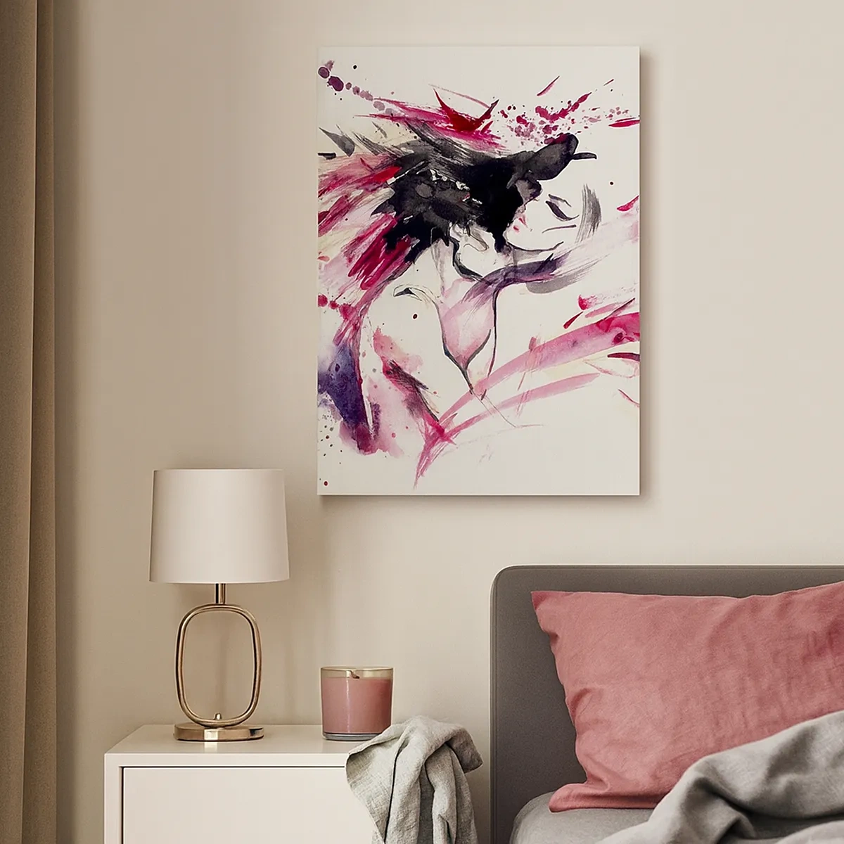 Bild auf Leinwand - Leinwandbild - Abstraktes Frauenporträt mit dynamischen roten Akzenten - 50x70cm - Eine Liebeserfüllung - Moderne Wanddekoration für Wohnzimmer und Schlafzimmer ARTTOR