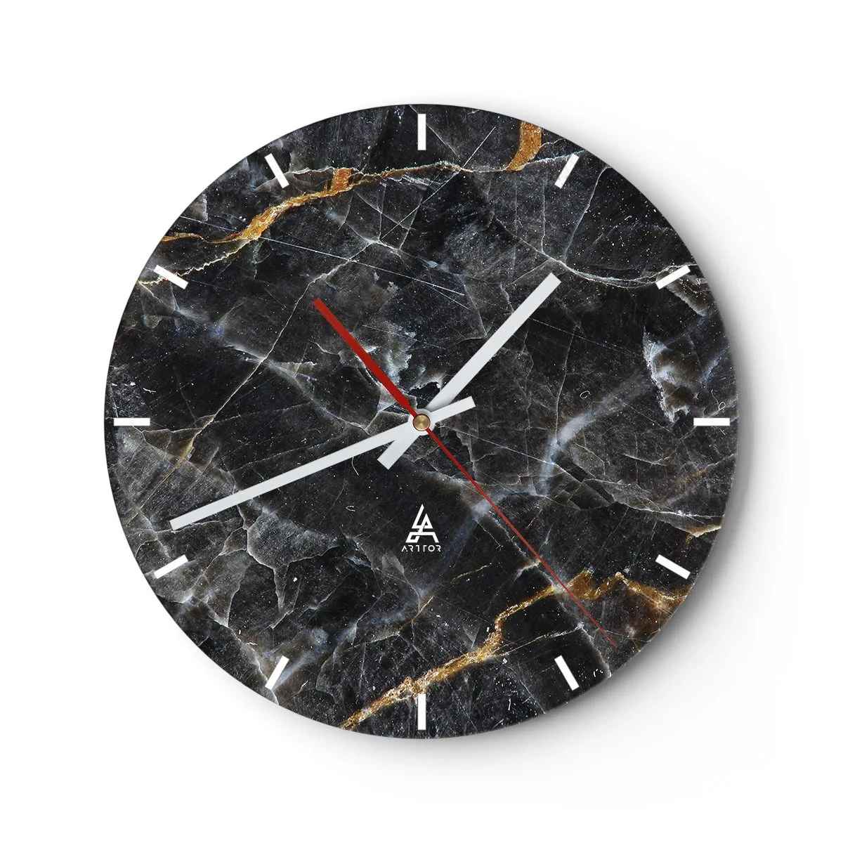 Wanduhr - Glasuhr - Schwarze Marmorstruktur mit hellen und goldenen Adern - 30x30cm - Das Innenleben des Steins - Moderne Wanddekoration für Wohnzimmer, Küche und Schlafzimmer ARTTOR