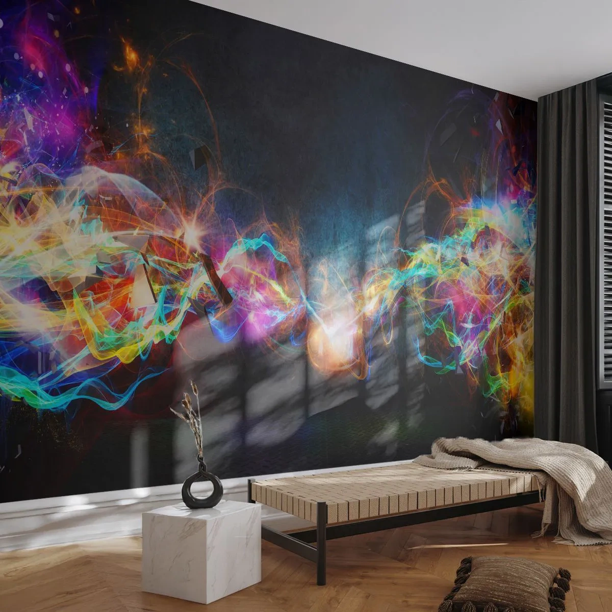 Fototapete Standard Eco - Freudig gegen die Dunkelheit - Abstraktion, Stück, Explosion - 400x280 cm