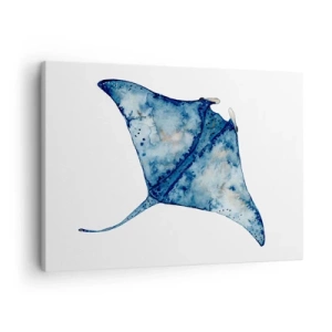 Bild auf Leinwand - Leinwandbild - Blauer Stachelrochen im Aquarellstil auf weißem Hintergrund - 70x50cm - Leben im Blau - Moderne Wanddekoration für Wohnzimmer und Schlafzimmer ARTTOR