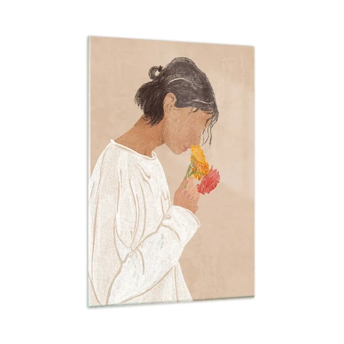 Glasbild - Bild auf glas - Mädchen und Blumen - 80x120 cm