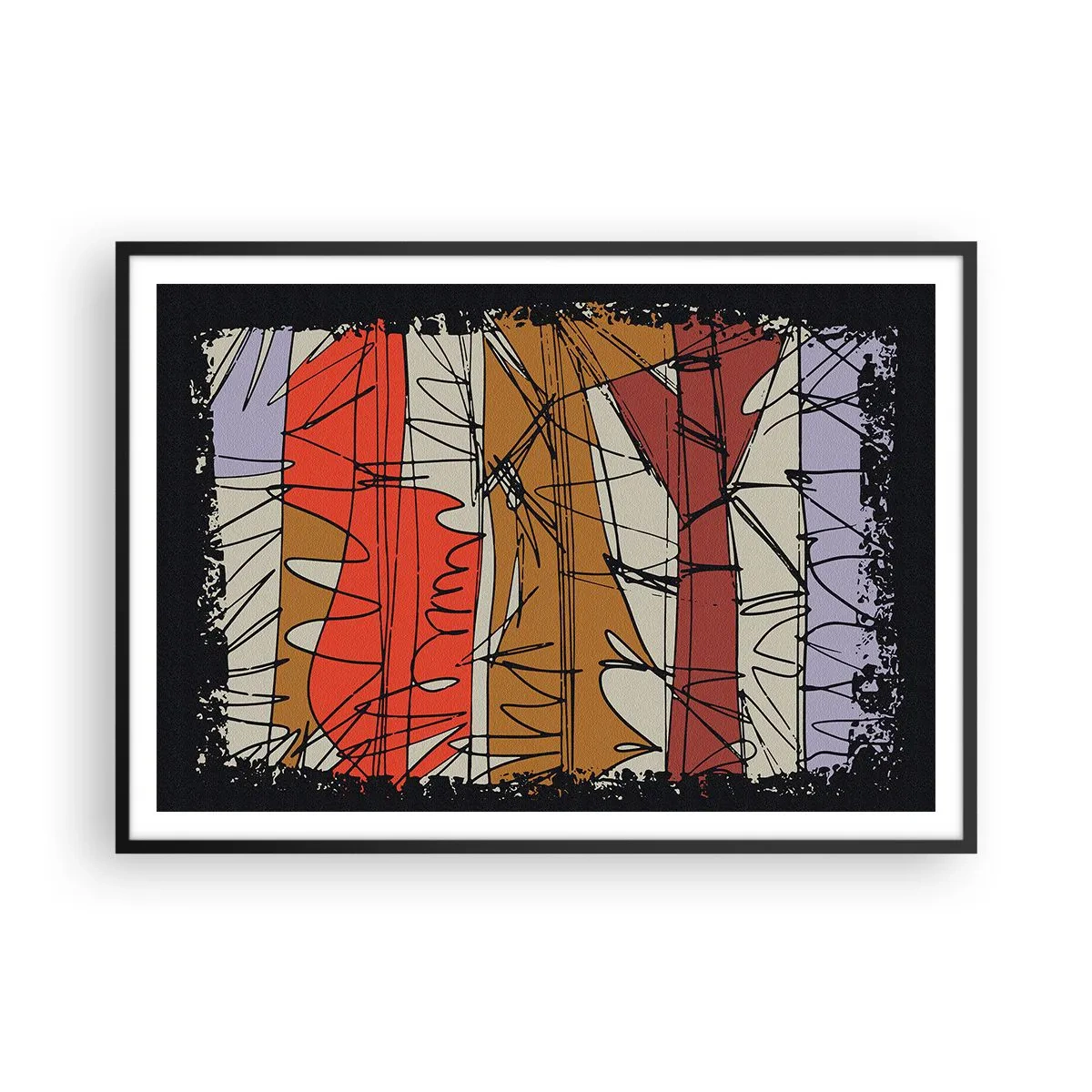 Poster in einem schwarzem Rahmen - Abstrakte Komposition in intensiven Farben - 100x70cm - Spontane Komposition - Moderne Wanddekoration für Wohnzimmer und Schlafzimmer ARTTOR