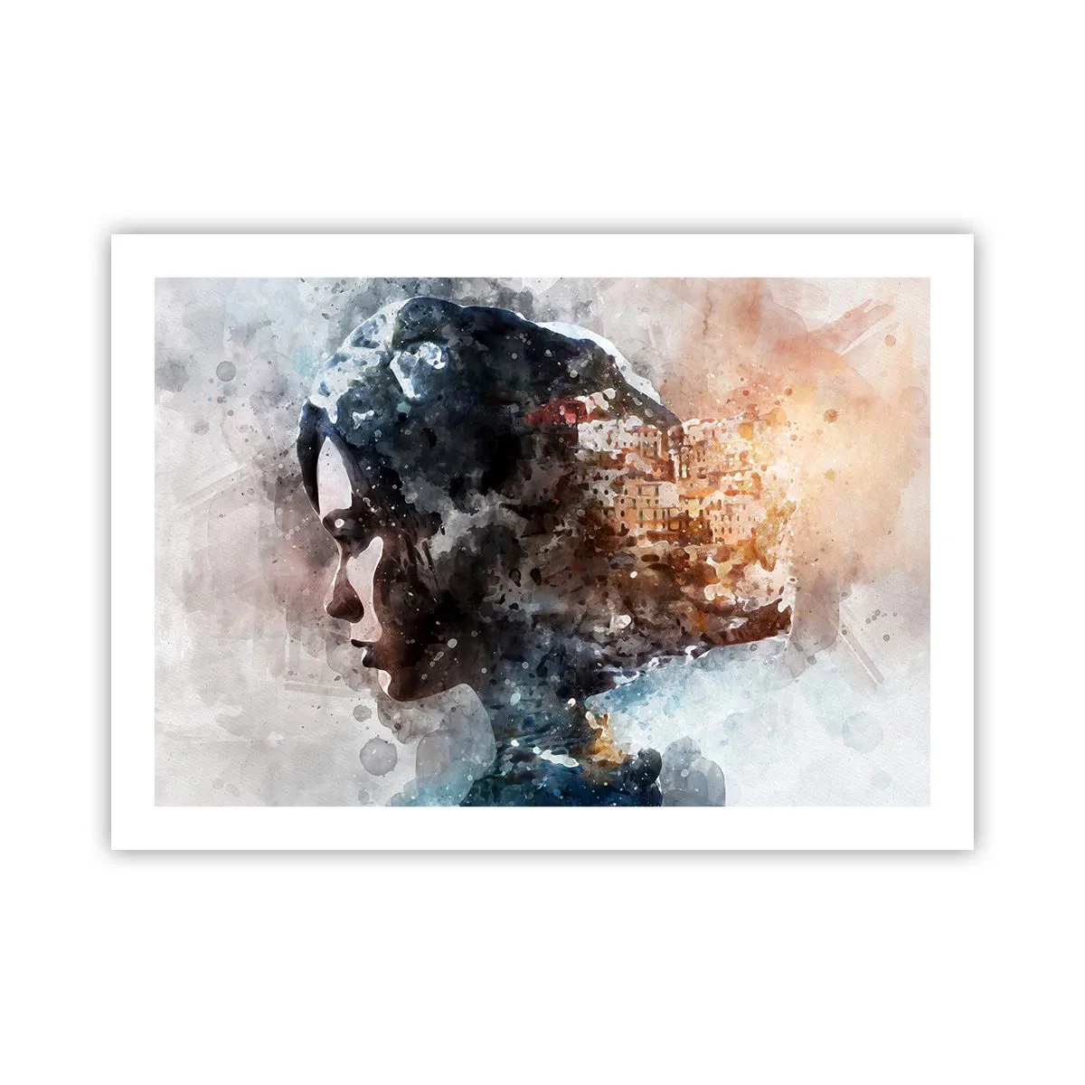 Poster - Eine Geschichte über ein Mädchen mit einer Stadt im Hintergrund - 70x50 cm