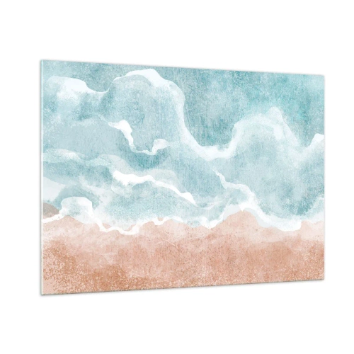 Glasbild - Bild auf glas - Pastellfarbene Wellen in Blau- und Beigetönen erzeugen eine wolkige Abstraktion. - 100x70cm - Cloud-Abstraktion - Moderne Wanddekoration für Wohnzimmer und Schlafzimmer ARTTOR