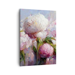 Bild auf Leinwand - Leinwandbild - Romantische Pfingstrosenblüten in Pastellfarben - 50x70cm - Strauß voller Leben - Moderne Wanddekoration für Wohnzimmer und Schlafzimmer ARTTOR