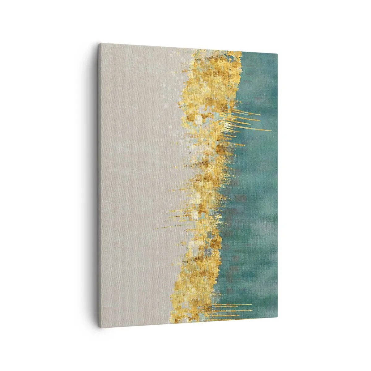 Bild auf Leinwand - Leinwandbild - Goldene Akzente auf grün-beigem Untergrund - 50x70cm - Goldener Rand - Moderne Wanddekoration für Wohnzimmer und Schlafzimmer ARTTOR