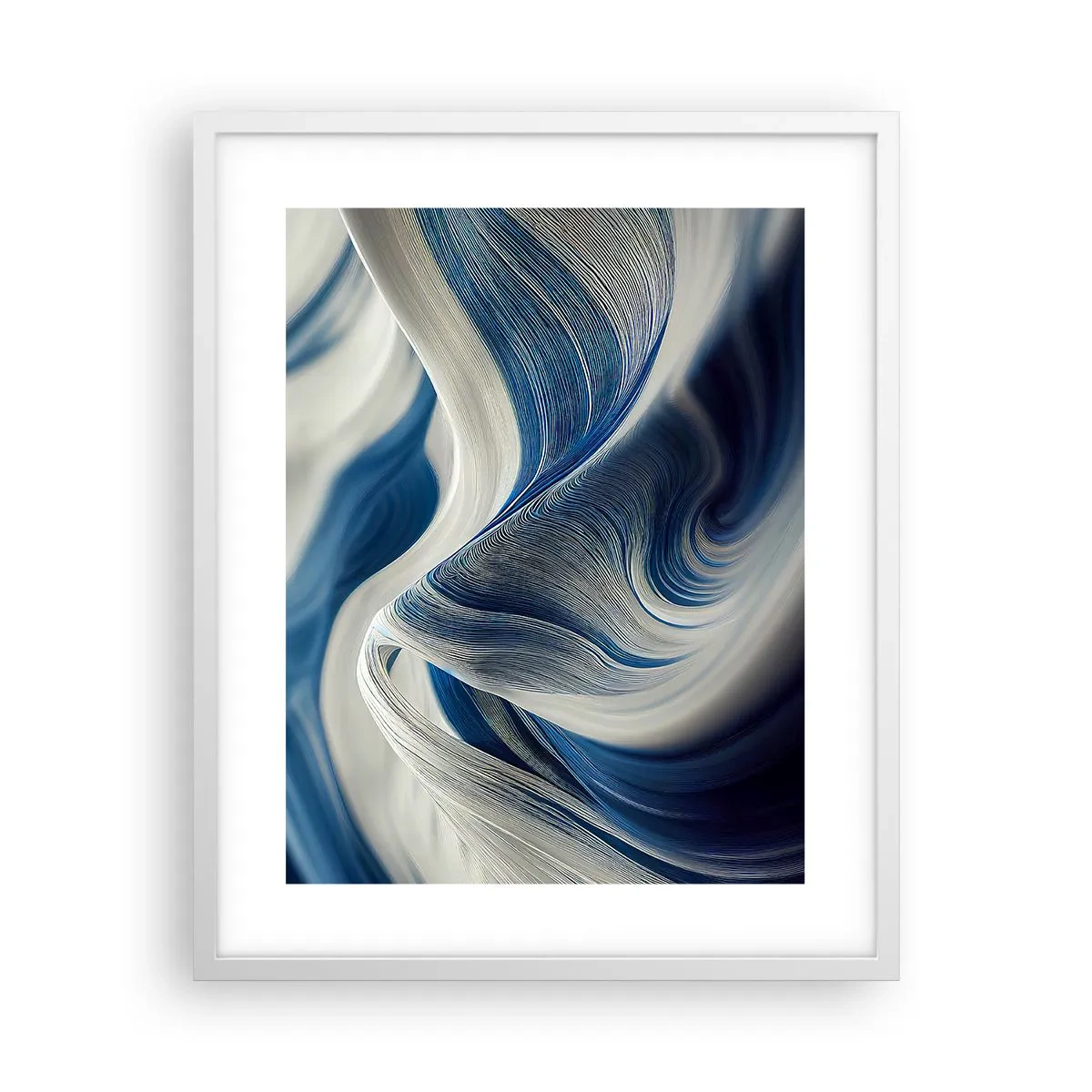 Poster in einem weißen Rahmen - Fließfähigkeit von Blau und Weiß - 40x50 cm