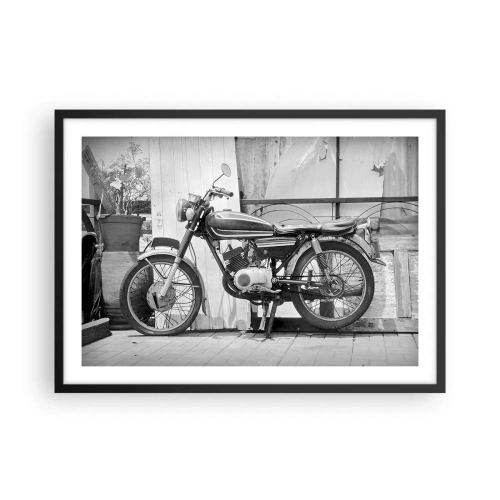 Poster in einem schwarzem Rahmen - Schwarz-Weiß-Foto eines klassischen Motorrads - 70x50cm - Klassik über alles - Moderne Wanddekoration für Wohnzimmer und Schlafzimmer ARTTOR